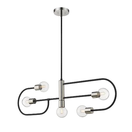Z-Lite Neutra 5 Light Chandelier, Matte Black + Polished Nickel & Clear 621-5L-MB-PN
